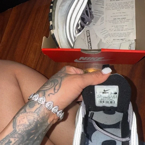 Nike Air Max 97 Metallic Silver Bullet with Red Accents - Picture 7 of 9